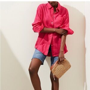 Women’s Gap 100% Linen Oversized Button Front Shirt Pink Size Medium